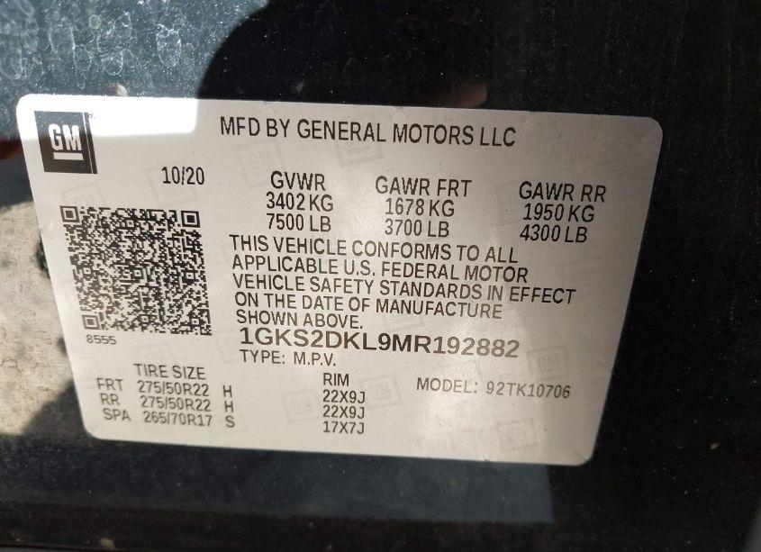 Photo 9 of 2021 Gmc Yukon 4WD DENALI (VIN 1GKS2DKL9MR192882)