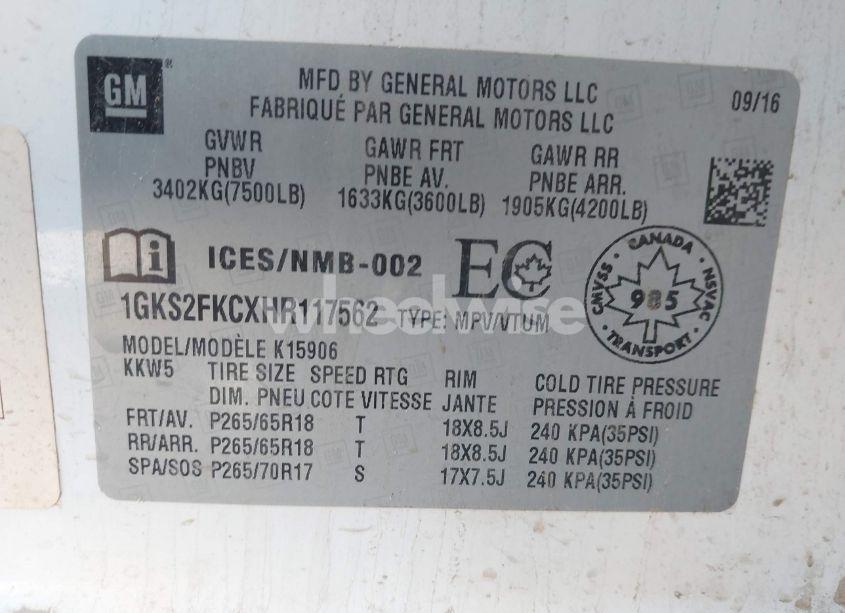 Photo 9 of 2017 Gmc Yukon XL SLE (VIN 1GKS2FKCXHR117562)