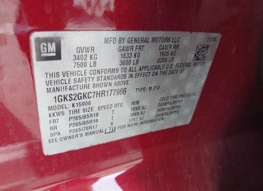 Photo 9 of 2017 Gmc Yukon XL SLT (VIN 1GKS2GKC7HR177966)