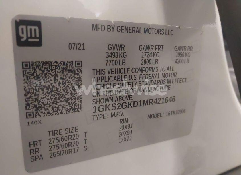 Photo 9 of 2021 Gmc Yukon XL 4WD SLT (VIN 1GKS2GKD1MR421646)