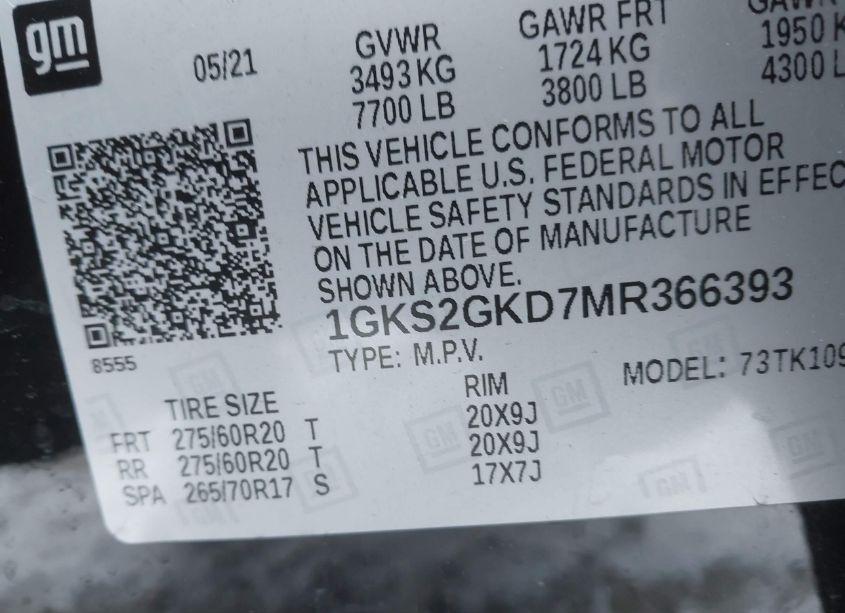 Photo 9 of 2021 Gmc Yukon XL 4WD SLT (VIN 1GKS2GKD7MR366393)