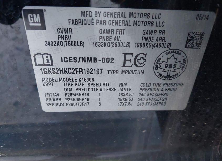 Photo 9 of 2015 Gmc Yukon XL 1500 SLT (VIN 1GKS2HKC2FR192197)