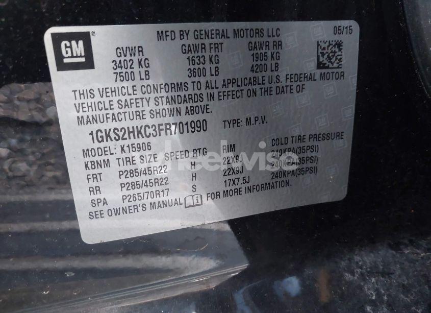 Photo 9 of 2015 Gmc Yukon XL 1500 SLT (VIN 1GKS2HKC3FR701990)