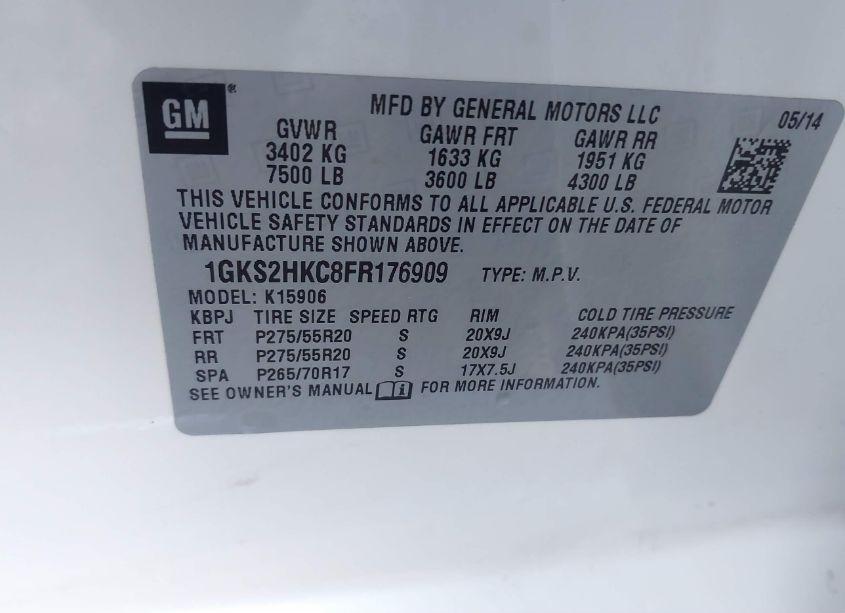 Photo 9 of 2015 Gmc Yukon XL 1500 SLT (VIN 1GKS2HKC8FR176909)