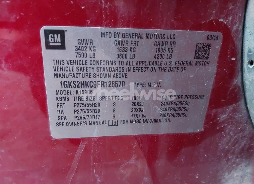 Photo 9 of 2015 Gmc Yukon XL 1500 SLT (VIN 1GKS2HKC9FR126570)