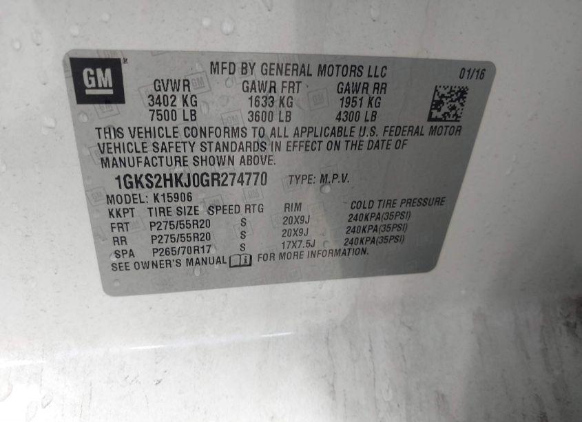 Photo 9 of 2016 Gmc Yukon XL DENALI (VIN 1GKS2HKJ0GR274770)