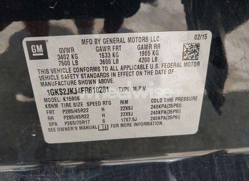 Photo 9 of 2015 Gmc Yukon XL 1500 DENALI (VIN 1GKS2JKJ4FR610281)