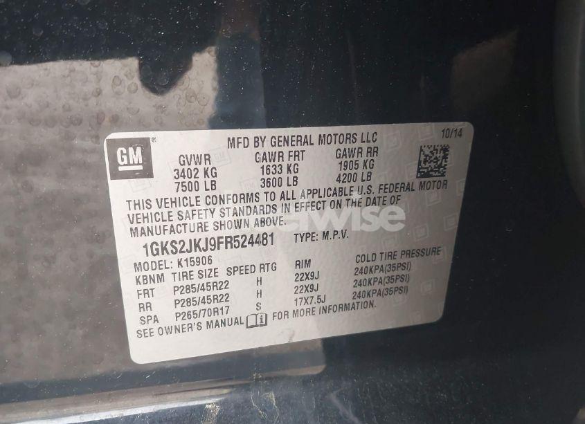 Photo 9 of 2015 Gmc Yukon XL 1500 DENALI (VIN 1GKS2JKJ9FR524481)