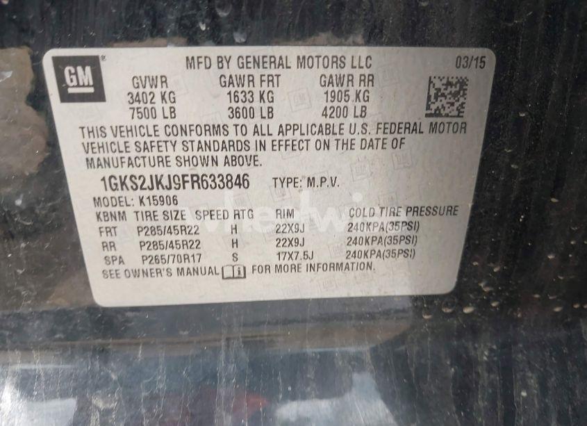 Photo 9 of 2015 Gmc Yukon XL 1500 DENALI (VIN 1GKS2JKJ9FR633846)