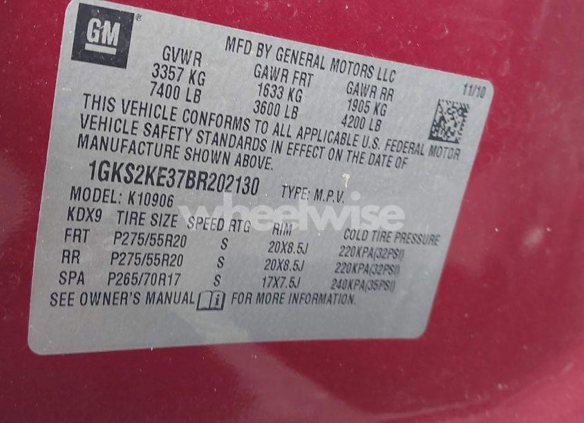 Photo 9 of 2011 Gmc Yukon XL 1500 SLT (VIN 1GKS2KE37BR202130)