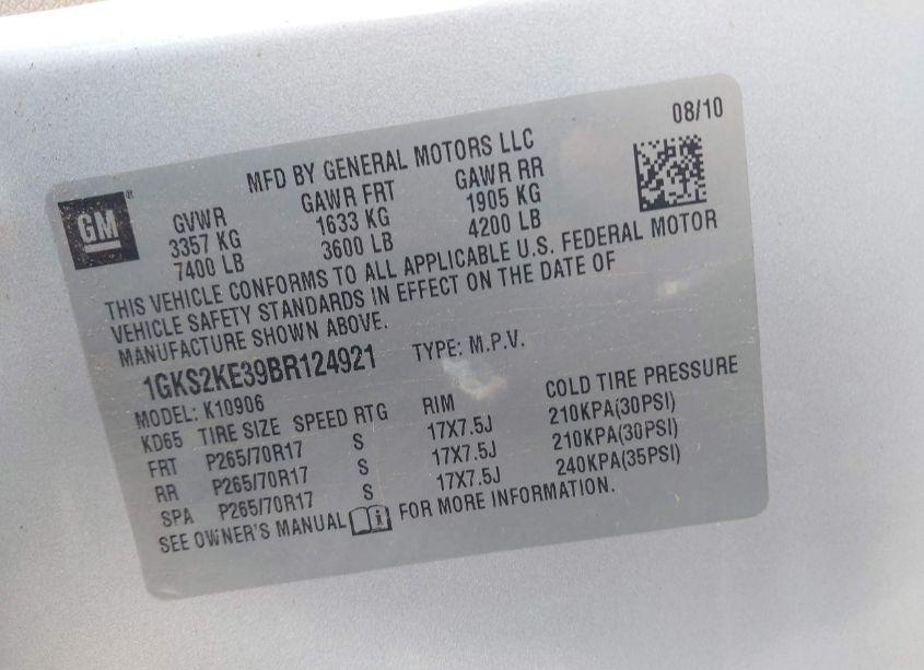 Photo 9 of 2011 Gmc Yukon XL 1500 SLT (VIN 1GKS2KE39BR124921)