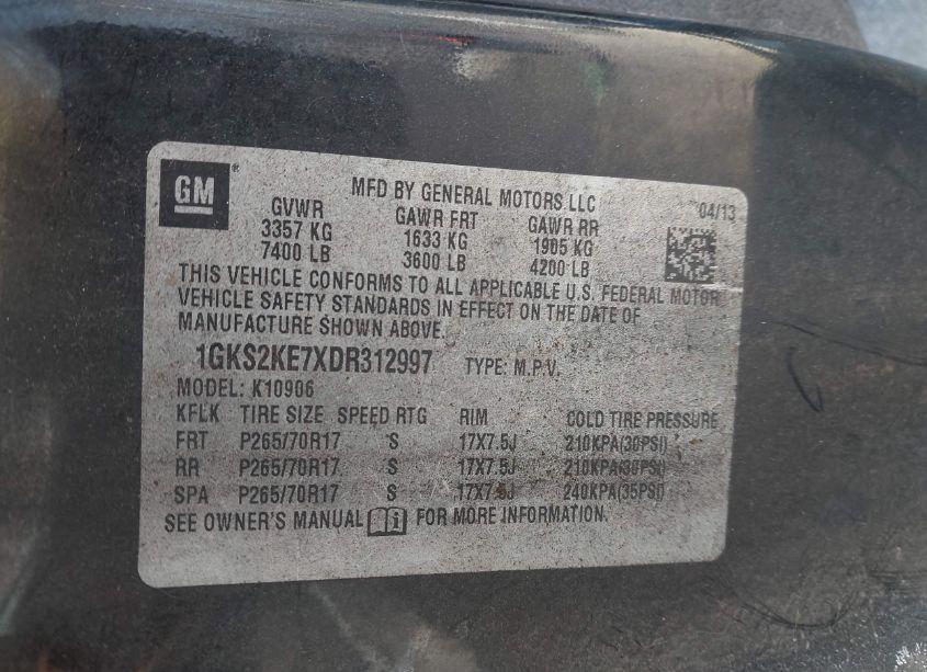 Photo 9 of 2013 Gmc Yukon XL 1500 SLT (VIN 1GKS2KE7XDR312997)