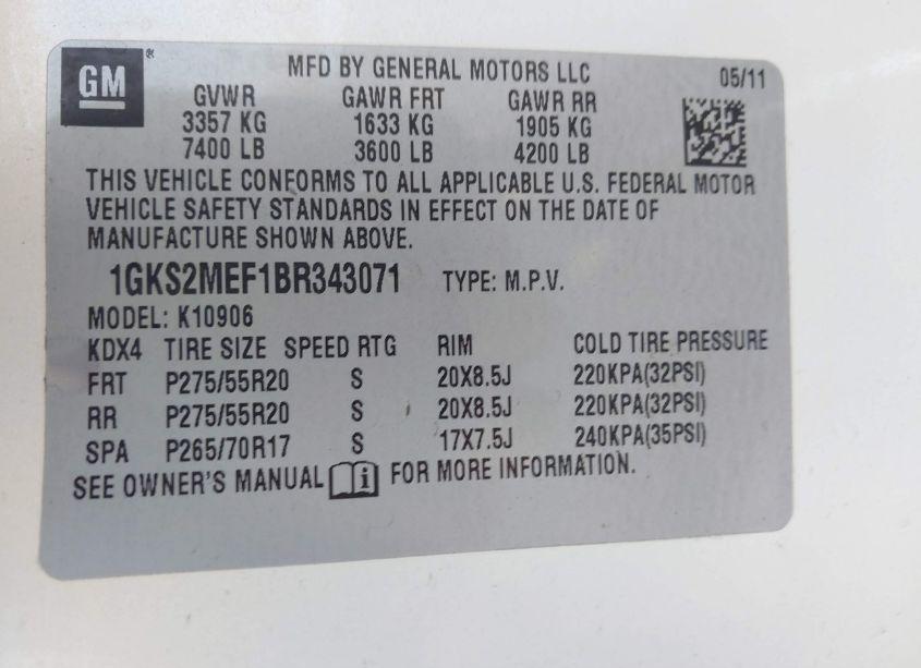 Photo 9 of 2011 Gmc Yukon XL 1500 DENALI (VIN 1GKS2MEF1BR343071)