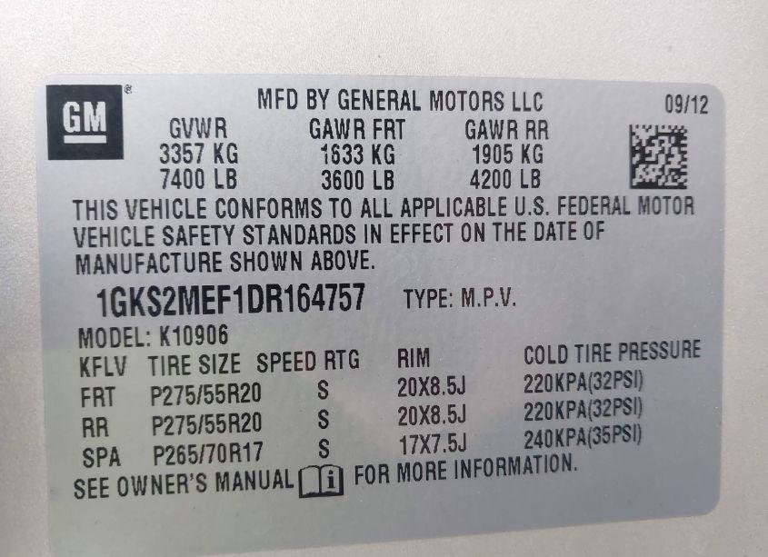 Photo 9 of 2013 Gmc Yukon XL 1500 DENALI (VIN 1GKS2MEF1DR164757)