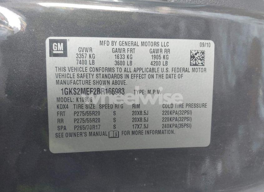 Photo 9 of 2011 Gmc Yukon XL 1500 DENALI (VIN 1GKS2MEF2BR166983)