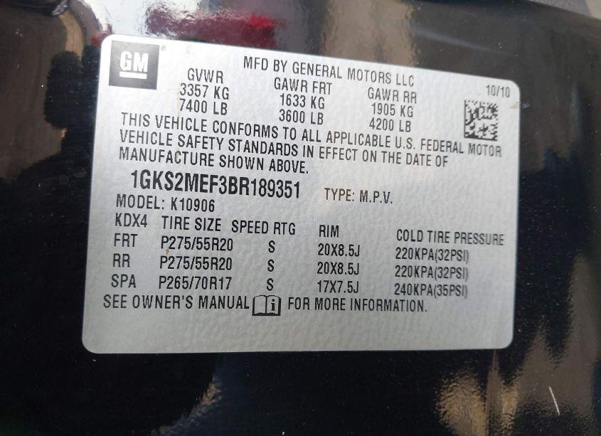 Photo 9 of 2011 Gmc Yukon XL 1500 DENALI (VIN 1GKS2MEF3BR189351)