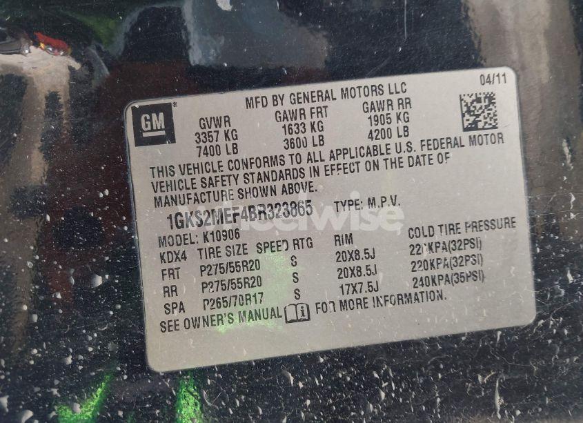 Photo 9 of 2011 Gmc Yukon XL 1500 DENALI (VIN 1GKS2MEF4BR323865)