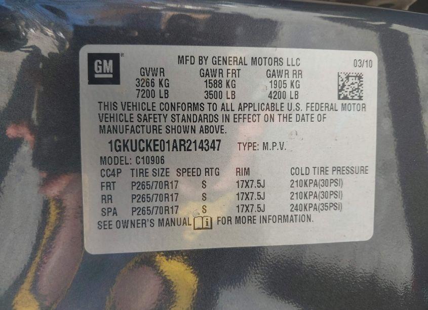 Photo 9 of 2010 Gmc Yukon XL 1500 SLT (VIN 1GKUCKE01AR214347)