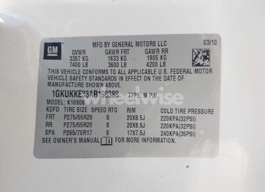 Photo 9 of 2010 Gmc Yukon XL 1500 SLT (VIN 1GKUKKE33AR198388)