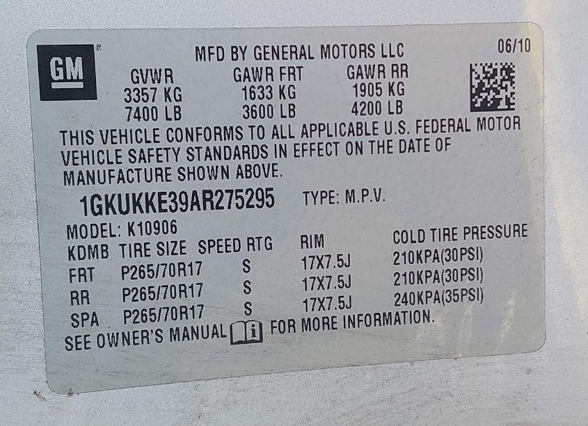 Photo 9 of 2010 Gmc Yukon XL 1500 SLT (VIN 1GKUKKE39AR275295)