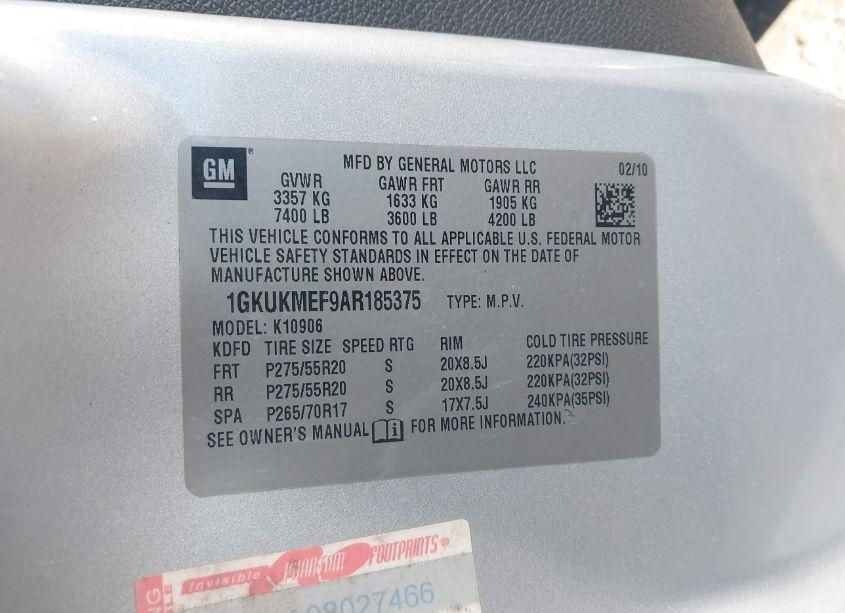 Photo 9 of 2010 Gmc Yukon XL 1500 DENALI (VIN 1GKUKMEF9AR185375)