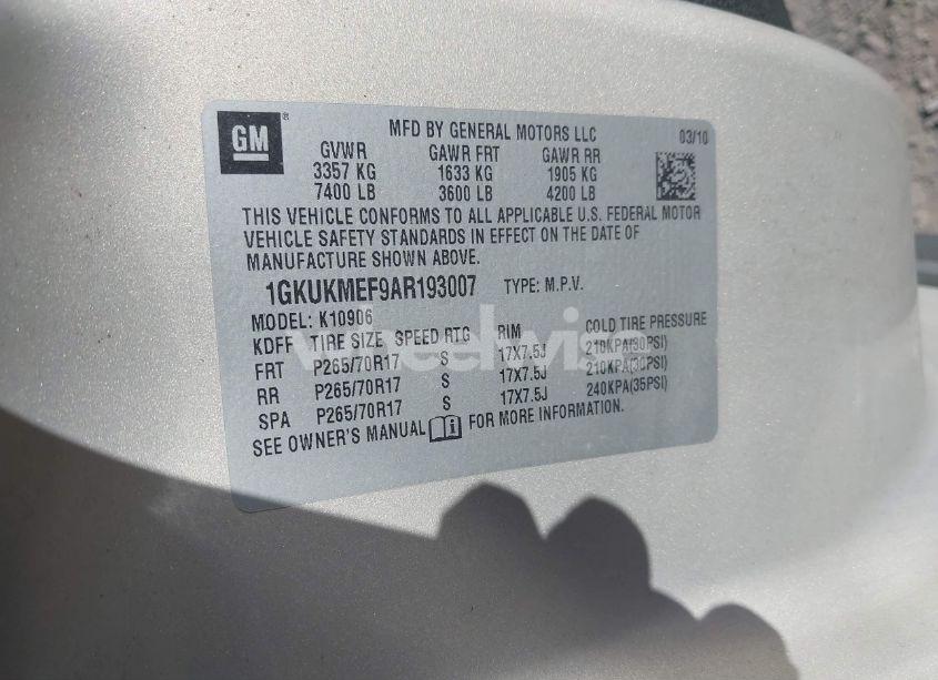 Photo 9 of 2010 Gmc Yukon XL 1500 DENALI (VIN 1GKUKMEF9AR193007)