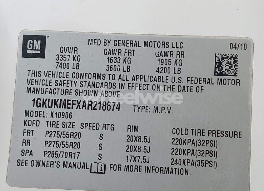 Photo 9 of 2010 Gmc Yukon XL 1500 DENALI (VIN 1GKUKMEFXAR218674)