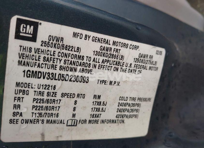 Photo 9 of 2005 Pontiac Montana SV6 FWD (VIN 1GMDV33L05D230093)