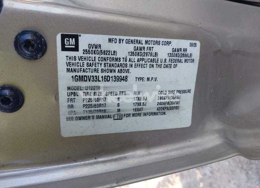 Photo 9 of 2006 Pontiac Montana SV6 (VIN 1GMDV33L16D139948)