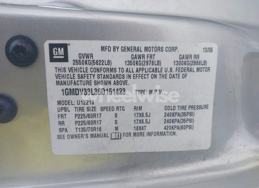 Photo 9 of 2006 Pontiac Montana SV6 (VIN 1GMDV33L36D151423)
