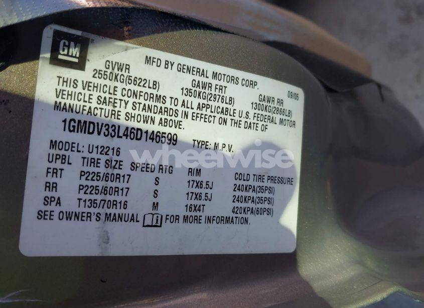 Photo 9 of 2006 Pontiac Montana SV6 (VIN 1GMDV33L46D146599)