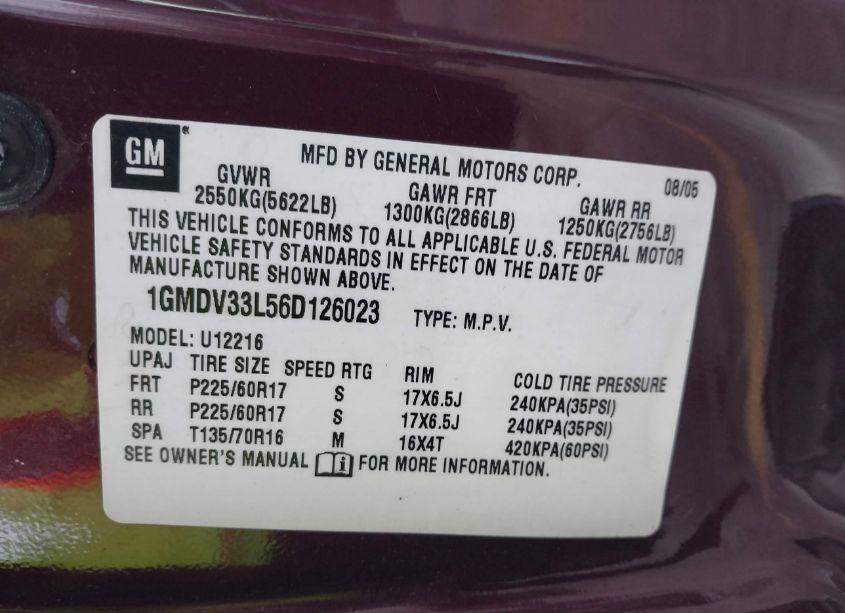 Photo 9 of 2006 Pontiac Montana SV6 (VIN 1GMDV33L56D126023)