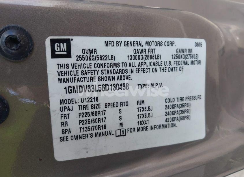 Photo 9 of 2006 Pontiac Montana SV6 (VIN 1GMDV33L56D130458)
