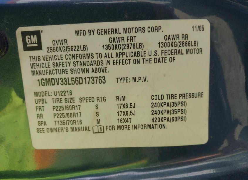 Photo 9 of 2006 Pontiac Montana SV6 (VIN 1GMDV33L56D173763)