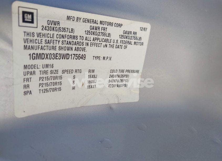 Photo 9 of 1998 Pontiac Trans SPORT BASE CMI (VIN 1GMDX03E3WD175649)