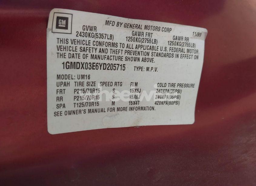 Photo 9 of 2000 Pontiac Montana M16 (VIN 1GMDX03E6YD205715)