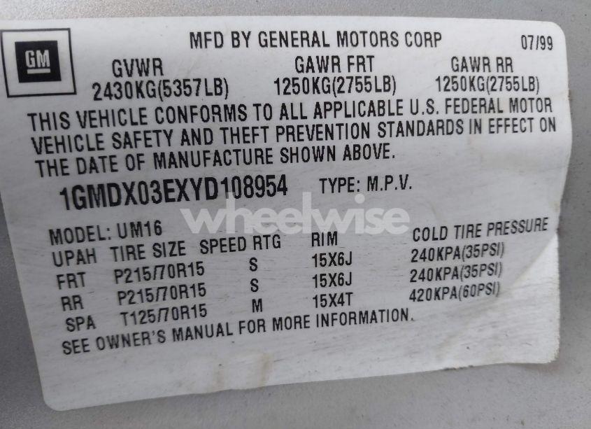 Photo 9 of 2000 Pontiac Montana M16 (VIN 1GMDX03EXYD108954)