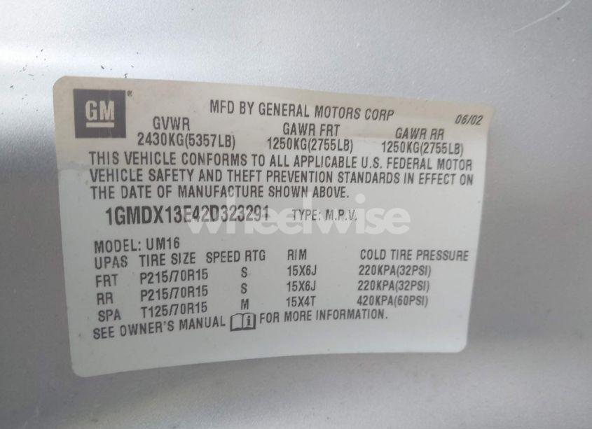 Photo 9 of 2002 Pontiac Montana M16 W/1SE PKG. (VIN 1GMDX13E42D323291)