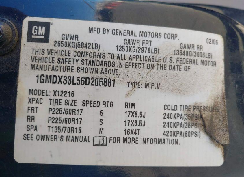 Photo 9 of 2006 Pontiac Montana SV6 (VIN 1GMDX33L56D205881)
