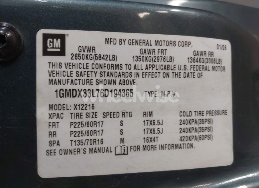 Photo 9 of 2006 Pontiac Montana SV6 (VIN 1GMDX33L76D194365)