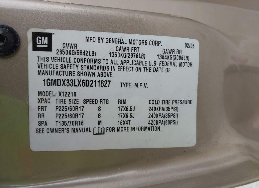Photo 9 of 2006 Pontiac Montana SV6 (VIN 1GMDX33LX6D211627)