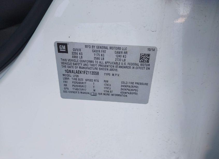 Photo 9 of 2015 Chevrolet Equinox LS (VIN 1GNALAEK1FZ113558)