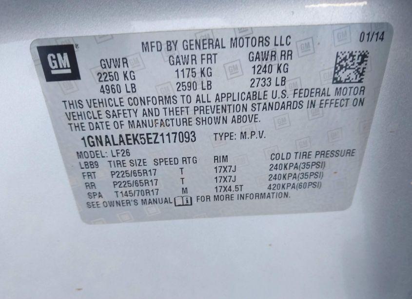 Photo 9 of 2014 Chevrolet Equinox LS (VIN 1GNALAEK5EZ117093)