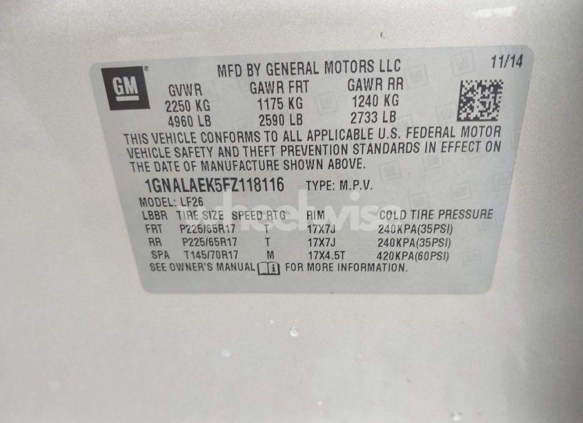 Photo 9 of 2015 Chevrolet Equinox LS (VIN 1GNALAEK5FZ118116)