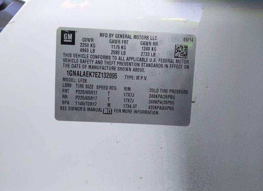 Photo 9 of 2014 Chevrolet Equinox LS (VIN 1GNALAEK7EZ132095)