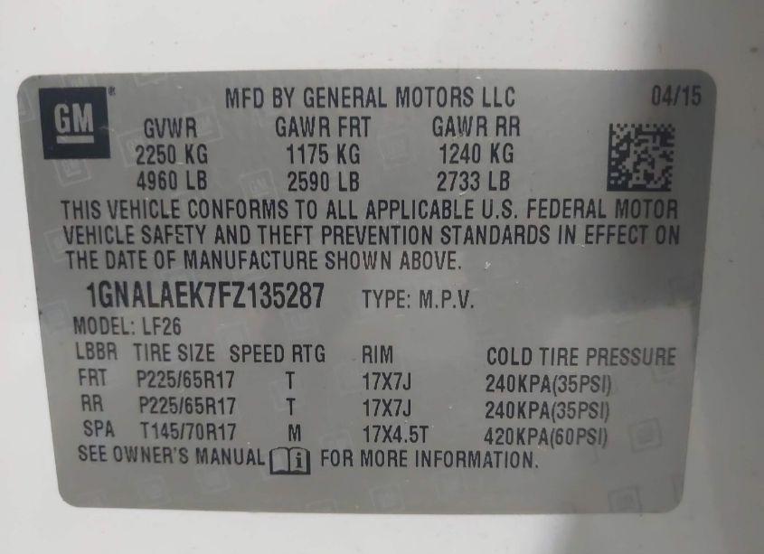 Photo 9 of 2015 Chevrolet Equinox LS (VIN 1GNALAEK7FZ135287)