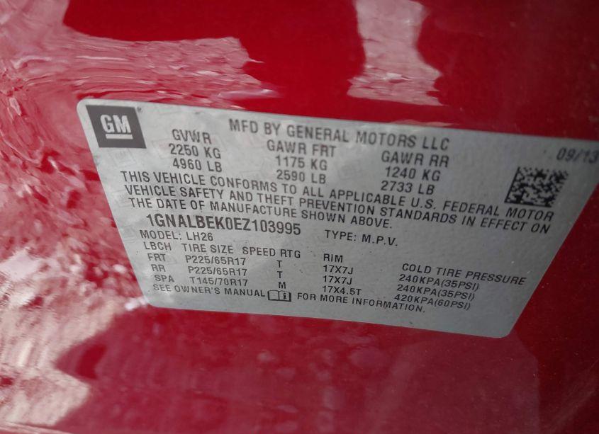 Photo 9 of 2014 Chevrolet Equinox 1LT (VIN 1GNALBEK0EZ103995)