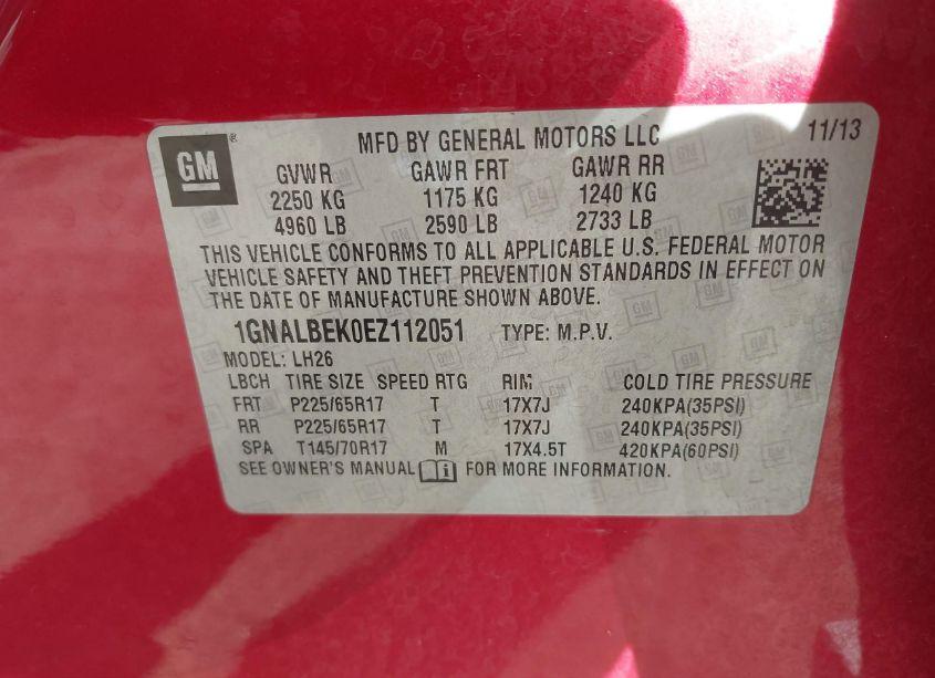 Photo 9 of 2014 Chevrolet Equinox 1LT (VIN 1GNALBEK0EZ112051)