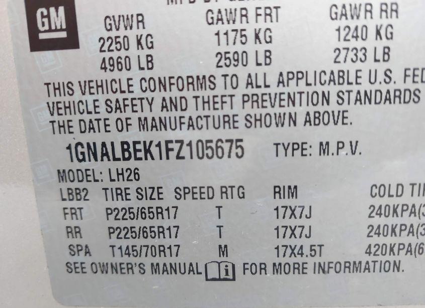 Photo 9 of 2015 Chevrolet Equinox 1LT (VIN 1GNALBEK1FZ105675)