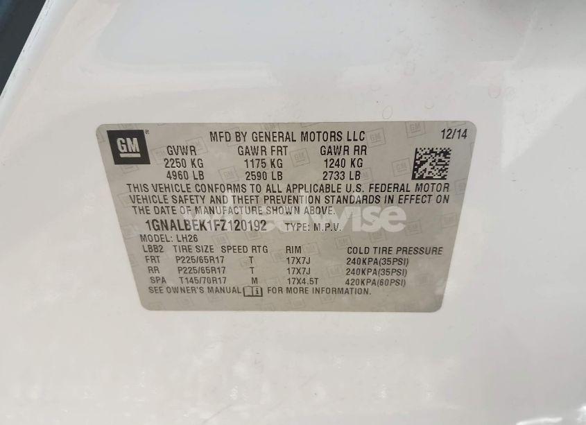 Photo 9 of 2015 Chevrolet Equinox 1LT (VIN 1GNALBEK1FZ120192)